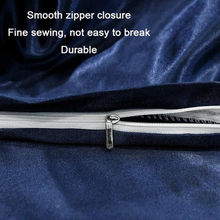 Ice Silk Pillowcase For Smooth Sleep 50x75cm For Everyday Use - navy satin-like fabric close-up with hidden smooth zipper and durable reinforced stitching