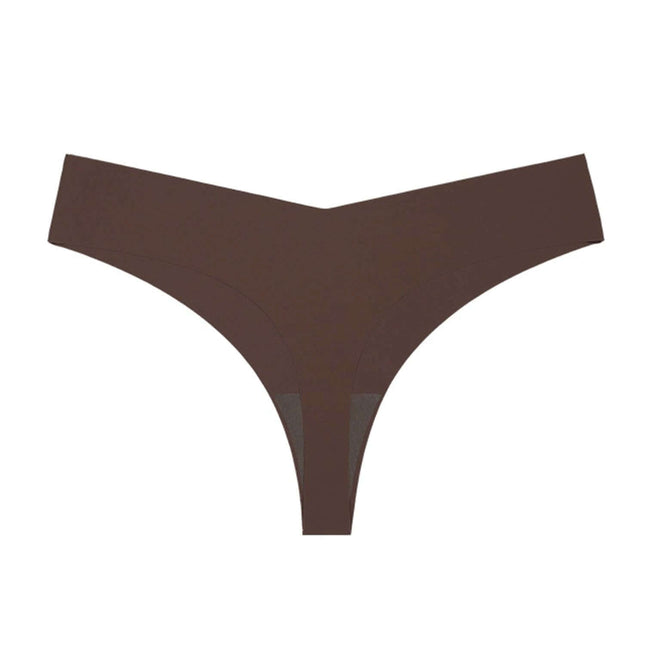 Alt Tag: Ice Silk Seamless T Back Panty Nude For Everyday Comfort - Nude low-waist seamless T-back panty for invisible wear under fitted skirts and leggings
