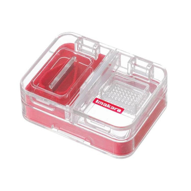 Imakara Mini Square Portable Medicine Cutter Dispenser Box Red compact travel pill cutter dispenser with stainless steel blade and storage