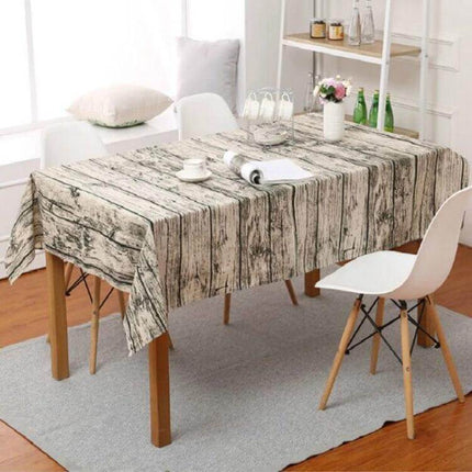 Imitation Bark Cotton Linen Tablecloth Dyed Stripes draped over dining table in modern minimalist room
