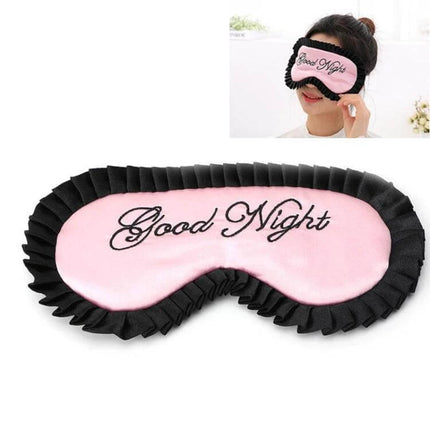 Imitation Silk Sleep Mask For Travel And Home Use Soft And Breathable pink ruffled eye mask embroidered "Good Night" for travel and home use
