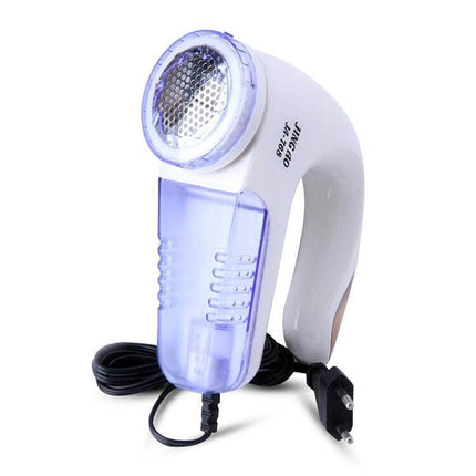 In-Line Electric Fur Ball Trimmer EU Plug for Sweaters - compact white portable fabric shaver with alloy blade and translucent lint container, EU plug