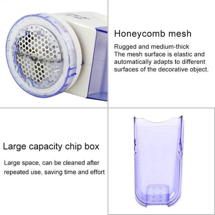 In-Line Electric Fur Ball Trimmer EU Plug for Sweaters showing honeycomb mesh blade and large capacity chip box