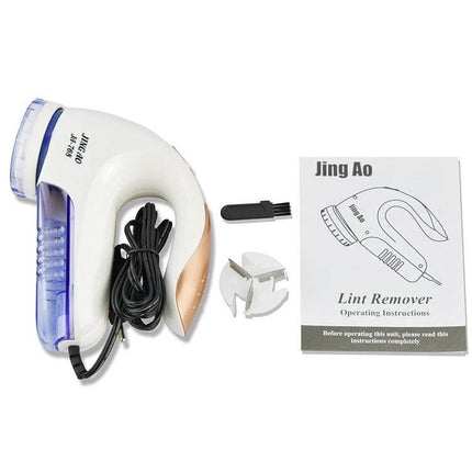 In-Line Electric Fur Ball Trimmer EU Plug for Sweaters compact white lint remover with EU plug, alloy blade, brush and instruction manual