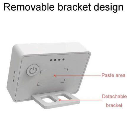 Indoor Mini Temperature And Humidity Meter With Stand For Home Use showing removable detachable bracket stand and paste area for desk or wall mounting