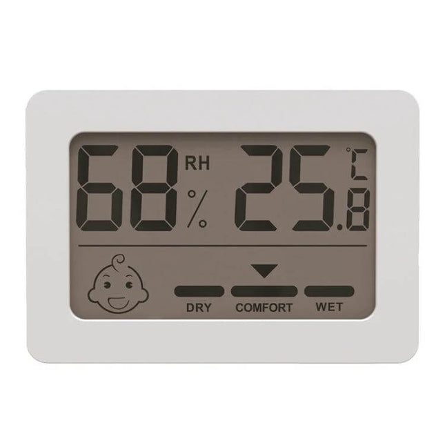 Indoor Mini Temperature And Humidity Meter With Stand For Home Use showing 68% RH and 25.8°C with comfort indicator on desk or wall