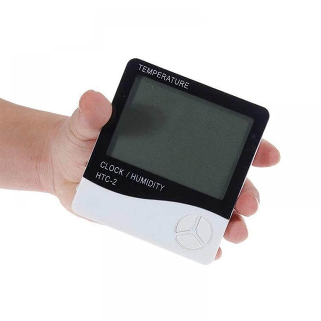 Indoor Outdoor Thermometer With Humidity Sensor For Home compact digital thermometer-hygrometer on hand, dual indoor/outdoor display for desk or wall