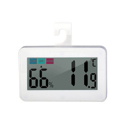 Indoor Thermometer Humidity With Digital Display For Home Use - compact white digital monitor showing 66% RH and 11.9°C, tabletop or fridge magnet