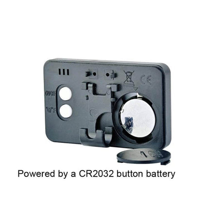 Indoor Thermometer Humidity With Digital Display For Home Use compact monitor back view with CR2032 battery and magnet mount