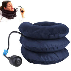 Inflatable Cervical Neck Traction Device Dark Blue - adjustable inflatable neck collar with pump for ergonomic home or travel pain relief