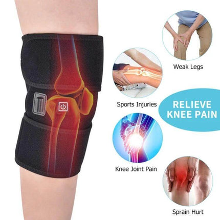 Infrared Heating Therapy Knee Pad For Daily Pain Relief With Adjustable Straps - black knee wrap with mesh pocket and adjustable split straps shown on leg