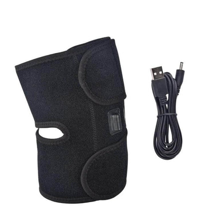 Infrared Heating Therapy Knee Pad For Daily Pain Relief With Adjustable Straps - black wrap with adjustable split straps and USB cable