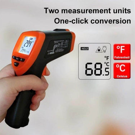 Infrared Thermometer 35 Centimeter Distance For Quick Home Checks - handheld non-contact IR gun showing 68.5°C reading and unit conversion display