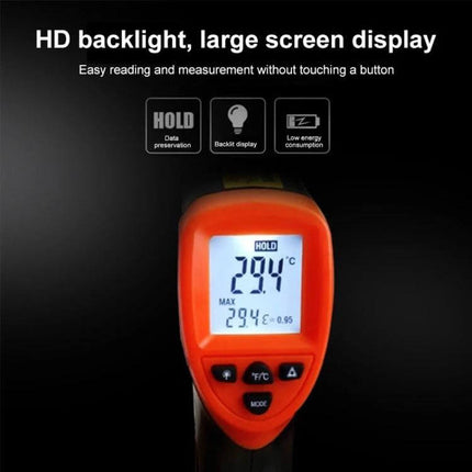Infrared Thermometer 35 Centimeter Distance For Quick Home Checks - orange handheld unit with HD backlight large screen showing 29.4°C