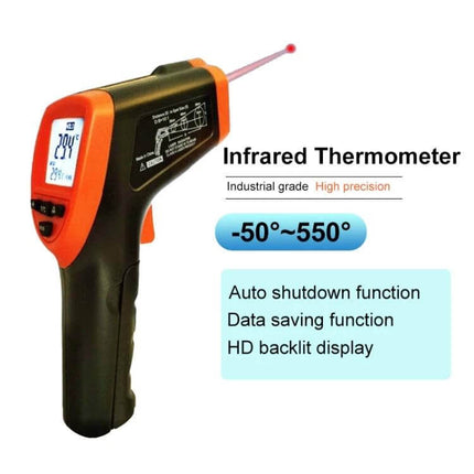 Infrared Thermometer 35 Centimeter Distance For Quick Home Checks handheld non-contact gun showing LCD, -50° to 550°C range and features