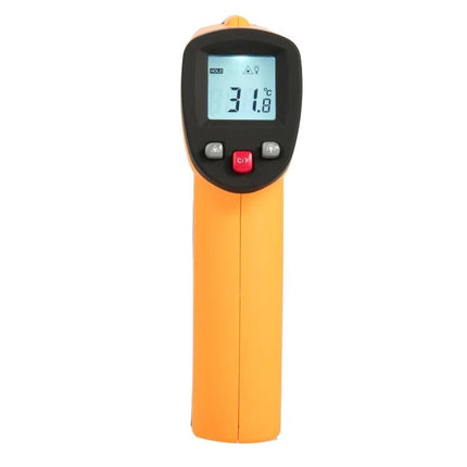 Infrared Thermometer For Home Use And Simple Readings - orange non-contact IR gun showing 31.8°C on display, ideal for cooking, HVAC and appliance checks