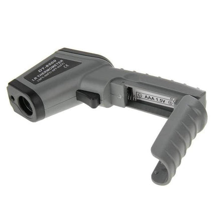 Infrared Thermometer Non-Contact For Quick Surface Checks - grey handheld IR gun with backlit display and AAA battery compartment