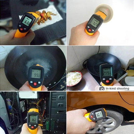 Infrared Thermometer for Quick Home Temperature Readings measuring oven grill pan motor and tire temperatures