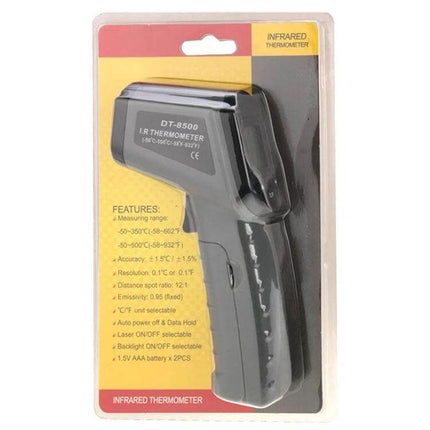 Infrared Thermometer Non-Contact For Quick Surface Checks - handheld infrared gun with backlit display in retail blister pack