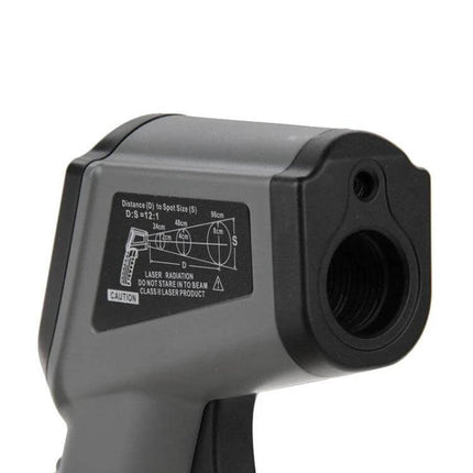 Infrared Thermometer Non-Contact For Quick Surface Checks handheld gun-style device with backlit display, AAA powered, for kitchens automotive HVAC factory use
