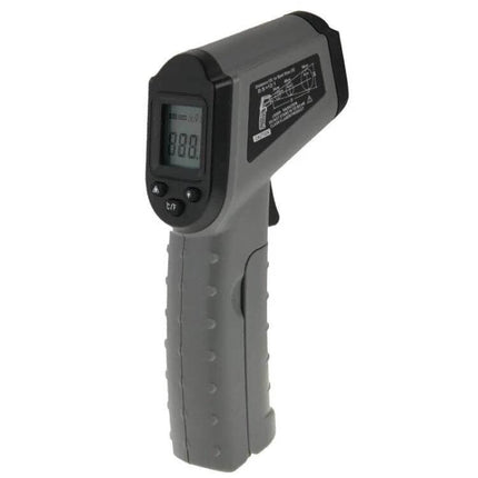 Infrared Thermometer Non-Contact For Quick Surface Checks — handheld grey infrared gun with backlit display for kitchens, automotive, HVAC, factory use