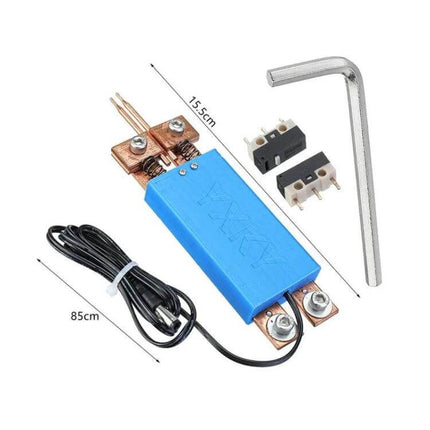 Integrated Spot Welder Mini Handheld Pen For Battery Pack Assembly compact blue pen with copper tips, 155mm length and 85cm cable for battery welding