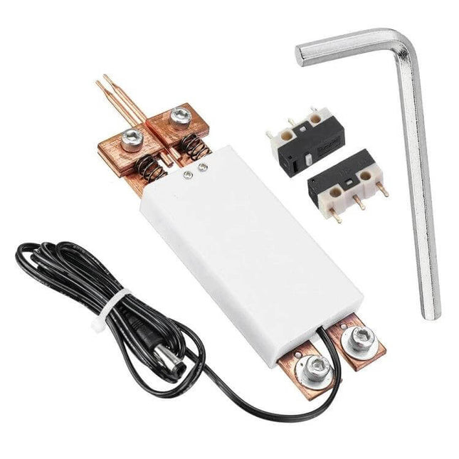 Integrated Spot Welder Mini Handheld Pen For Battery Pack Assembly compact white pen with copper strips, cable and accessories