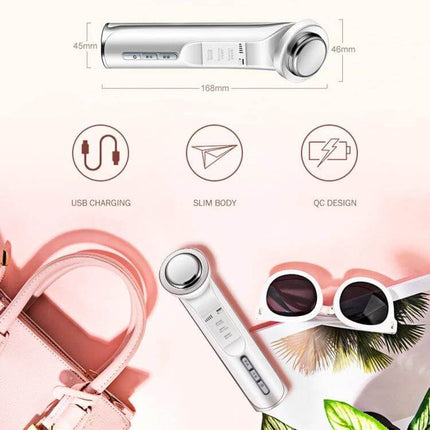Ion Beauty Face Cleansing Massager for Deep Cleaning shown with USB charging, slim body and QC design for travel-friendly skincare