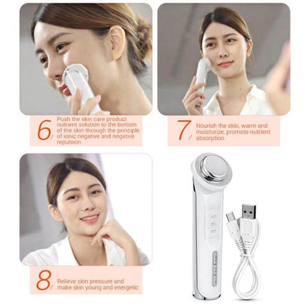 Ion Beauty Face Cleansing Massager for Deep Cleaning handheld device showing micro-current facial treatment and USB charger