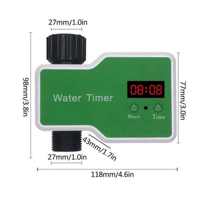 Irrigation Timer Controller For Garden With 2 Outlets - compact green LED water timer with dual hose connectors and easy digital display