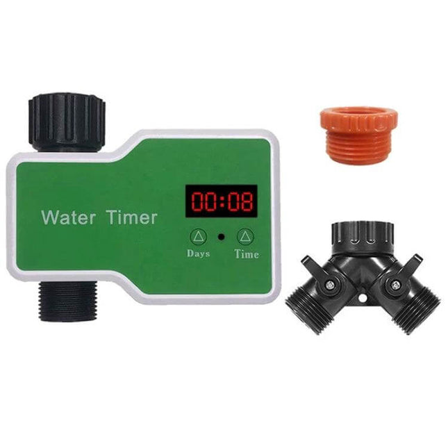 Irrigation Timer Controller For Garden With 2 Outlets - digital two-outlet water timer with LED display for greenhouse, lawn, raised beds