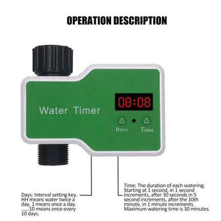 Irrigation Timer Controller For Garden With 2 Outlets - two-outlet water timer with LED display for greenhouse, lawn, raised beds and container watering
