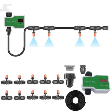 Irrigation Timer Controller For Garden With 2 Outlets with LED display, 2-outlet drip irrigation kit for greenhouse, lawn, raised beds