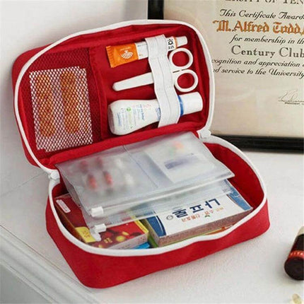 ISKYBOB Travel First Aid Kit Bag 23x13x7.5cm For Everyday Use compact red organizer with multi-compartment layout holding pills bandages scissors