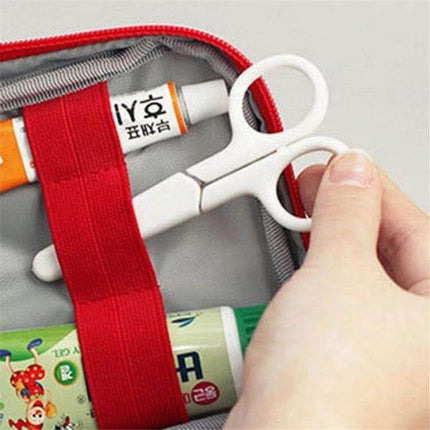 ISKYBOB Travel First Aid Kit Bag 23x13x7.5cm For Everyday Use - compact organizer with scissors, bandage straps and medicine pockets