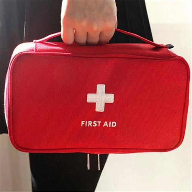 ISKYBOB Travel First Aid Kit Bag 23x13x7.5cm For Everyday Use - compact red multi-compartment first aid organizer for travel, car, camping