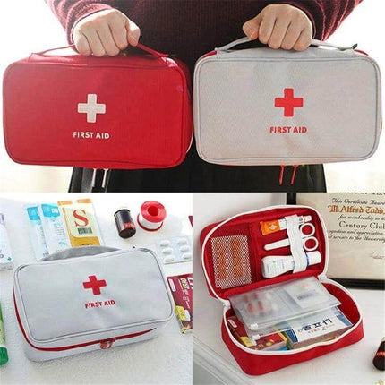 ISKYBOB Travel First Aid Kit Bag 23x13x7.5cm For Everyday Use - compact multi-compartment first aid organizer in red and white