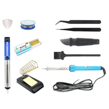 JIAFA 11-In-1 Soldering Iron Tool Set For Everyday Home Projects compact kit with 60W soldering iron, tweezers, desoldering pump, solder wire, stand