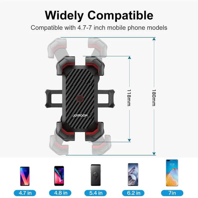 Joyroom Bike Phone Mount For Handlebar On Daily Rides - carbon fiber phone holder fits 4.7" to 7" phones, secure grip for bikes e-bikes motorcycles scooters