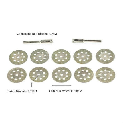 Jade Diamond Saw Blade Set For Grinder With 20 22 25 30mm Rods showing multiple diamond discs with 3.2mm bore and adapter rods for wet or dry cutting