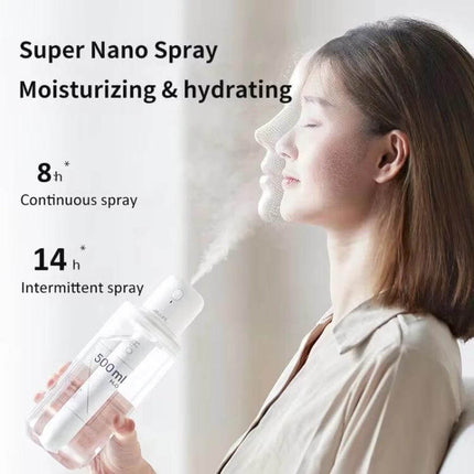 JisuLife Wireless High Mist Portable Humidifier White No Water Tank being used by woman spraying nano-fine mist for moisturizing and hydration