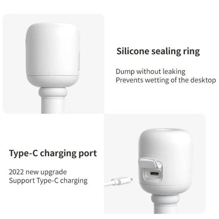 JisuLife Wireless High Mist Portable Humidifier White No Water Tank showing silicone sealing ring and Type-C charging port, leak-proof travel desk humidifier