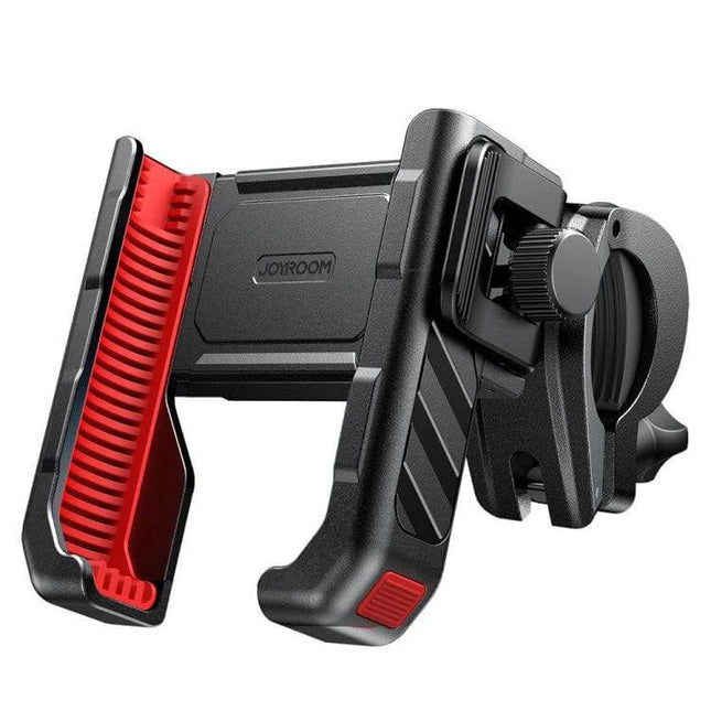 Joyroom Bicycle Phone Mount For 4.7 To 6.8 Inch Phones One Hand Use - black red bike phone holder with triple protection and handlebar clamp