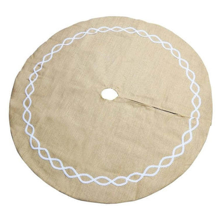 Jute Cloth Tree Skirt 122 Cm Diameter For Christmas Tree natural linen round skirt with white braided trim, 122 cm diameter, rustic holiday base