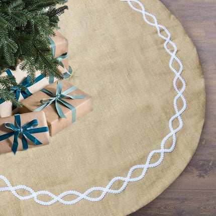 Jute Cloth Tree Skirt 122 Cm Diameter For Christmas Tree - natural linen round skirt with white braid trim under decorated tree