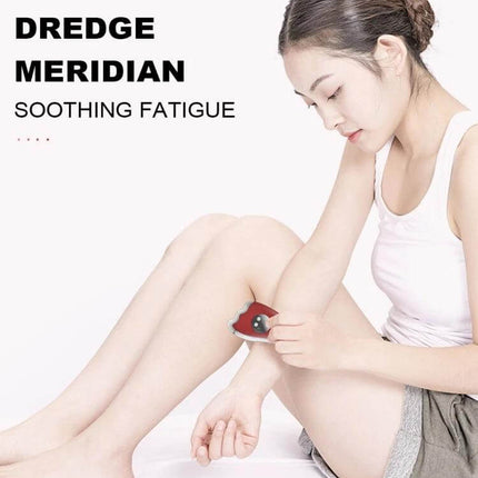 K-SKIN Facial Massager Red For Home Skincare Routine - woman using red massager on legs to relax muscles and improve circulation