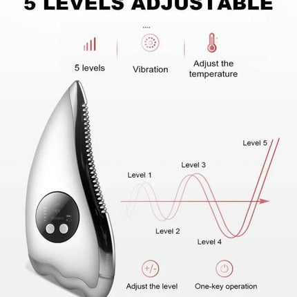 K-SKIN Facial Massager Red For Home Skincare Routine compact device showing 5 adjustable levels, vibration, heat, and one-key operation
