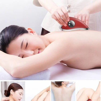 K-SKIN Facial Massager Red For Home Skincare Routine compact red device used on back and shoulder to relax muscles, improve circulation and enhance serum absorption
