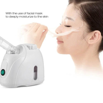K-SKIN Facial Steamer Hot Mist For Home Spa Use Daily showing steamer emitting warm mist to enhance mask absorption and soothe dry skin