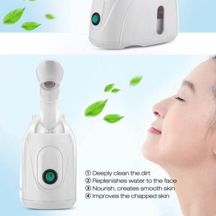 K-SKIN Facial Steamer Hot Mist For Home Spa Use Daily compact white steamer with nozzle emitting mist to hydrate and soothe skin